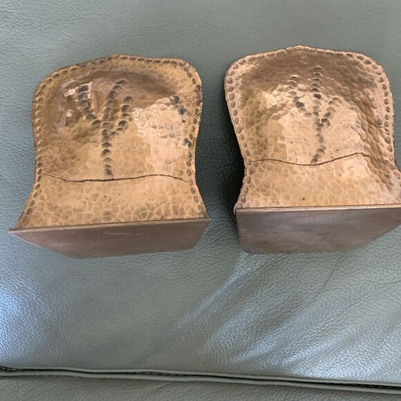 Vintage Hammered Copper Bookends Pair Rustic Tree Motif MCM Artsy Brutalist - Picture 11 of 16